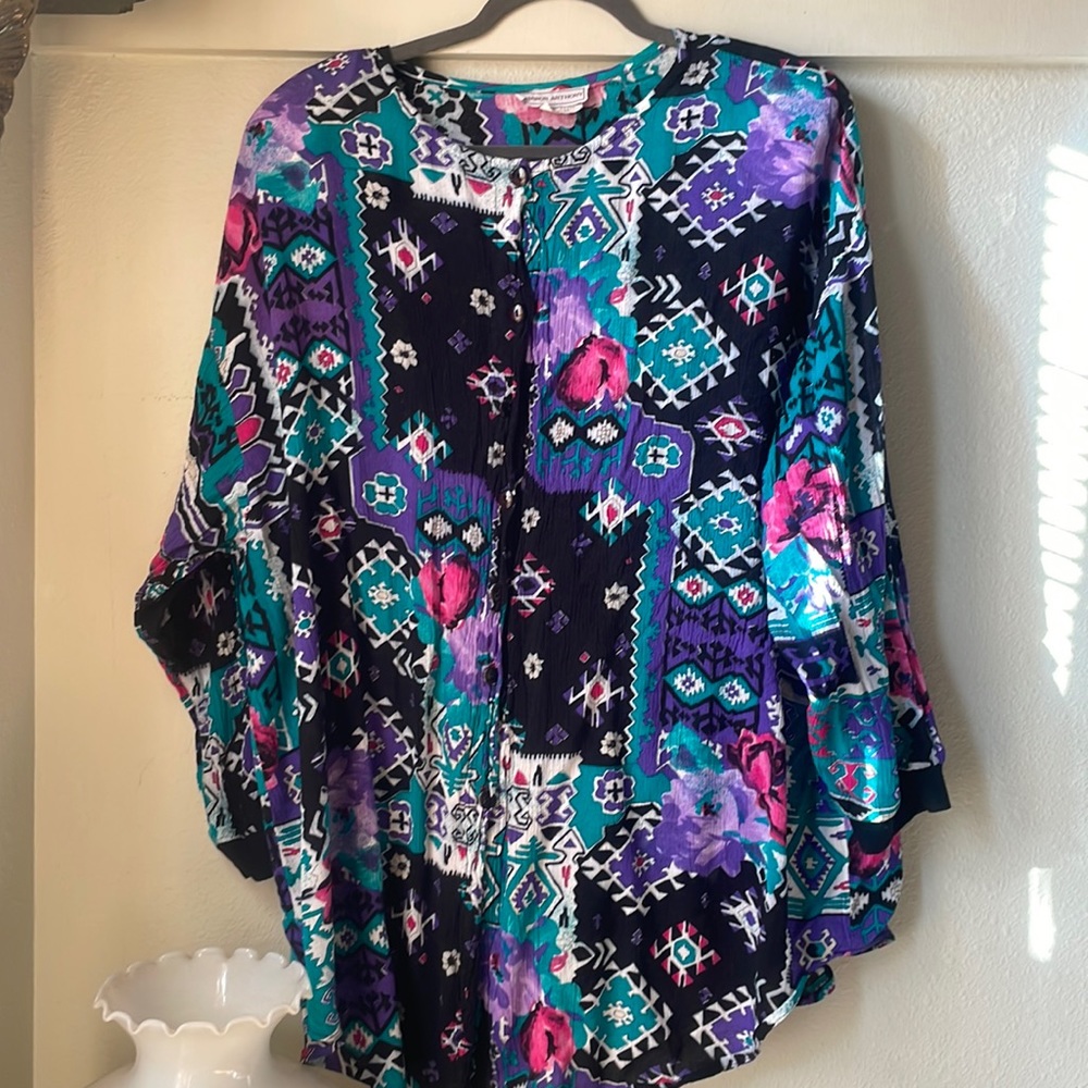 Vintage Sharon Anthony long sleeve button down tunic with shoulder pads